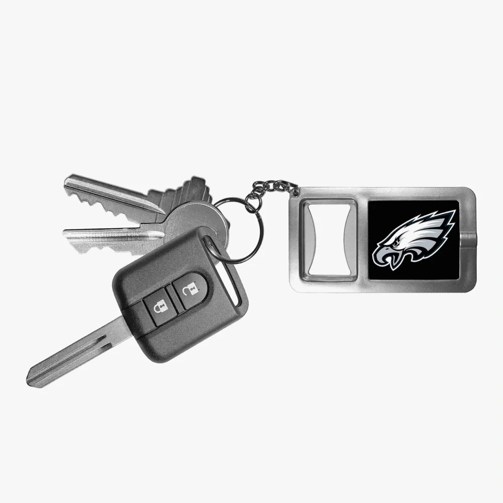 🆕 Philadelphia Eagles Flashlight Key Chain With Bottle Opener